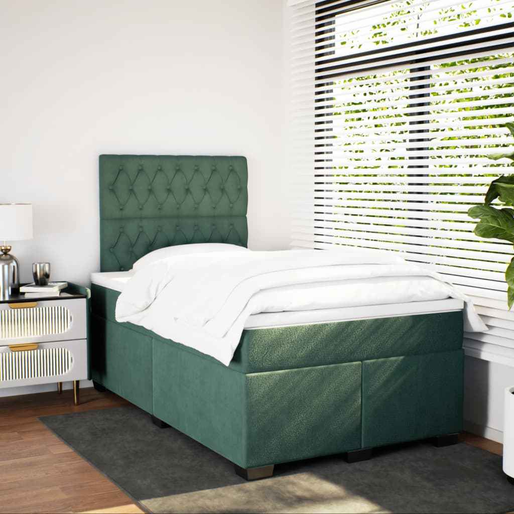 Pat box spring cu saltea, verde închis, 120x190 cm, catifea
