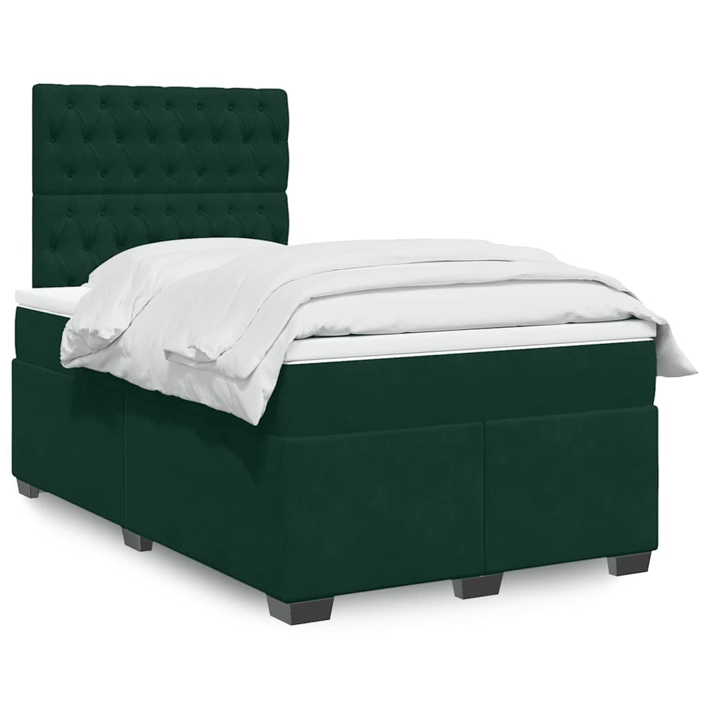 Pat box spring cu saltea, verde închis, 120x190 cm, catifea