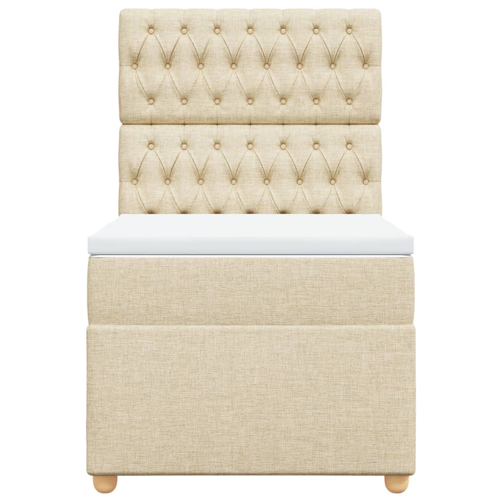 Pat box spring cu saltea, crem, 80x200 cm, textil