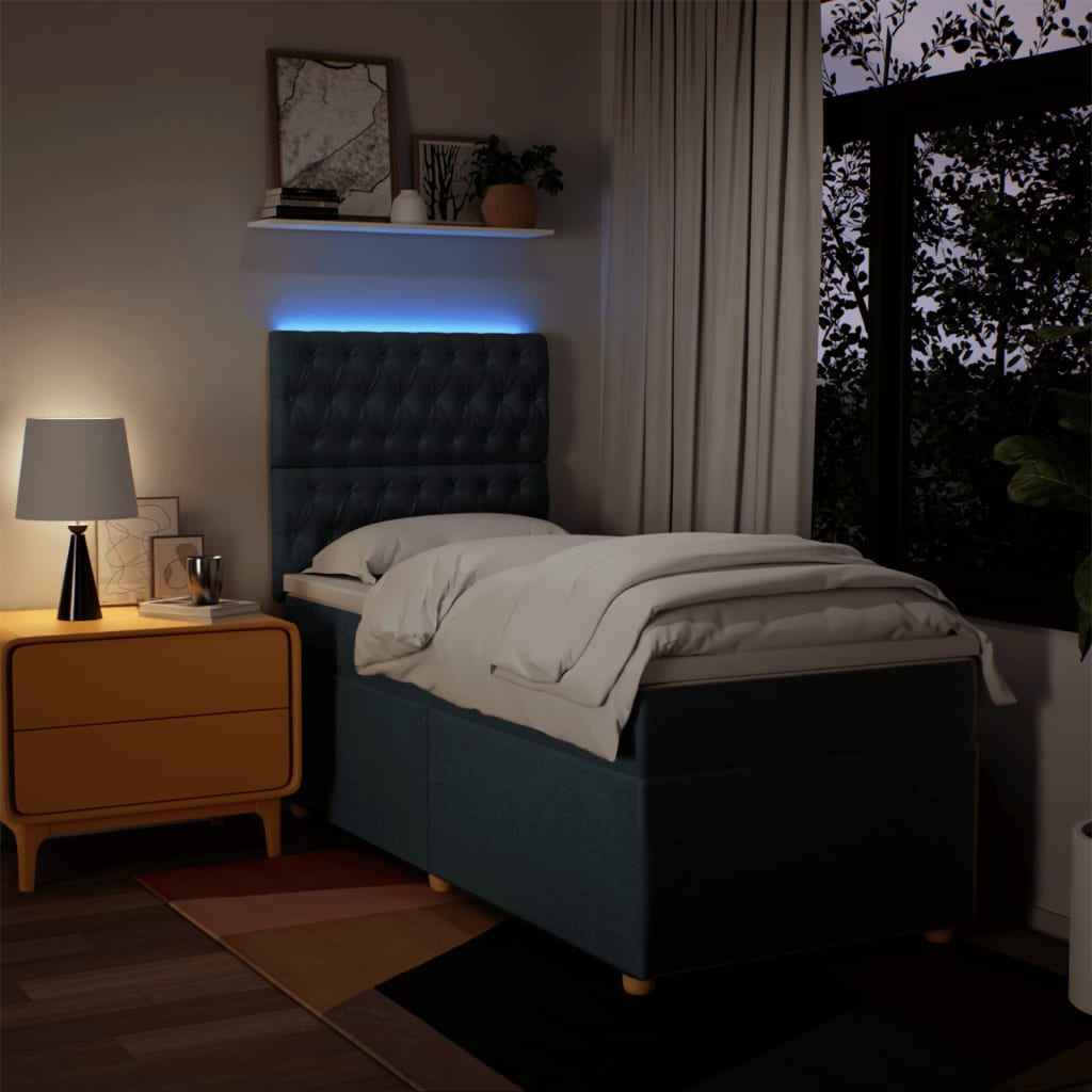 Pat box spring cu saltea, albastru, 90x200 cm, textil