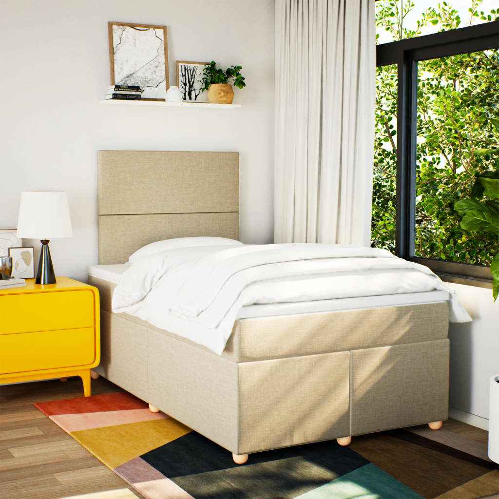 Pat continental cu saltea, crem, 120x190 cm, textil