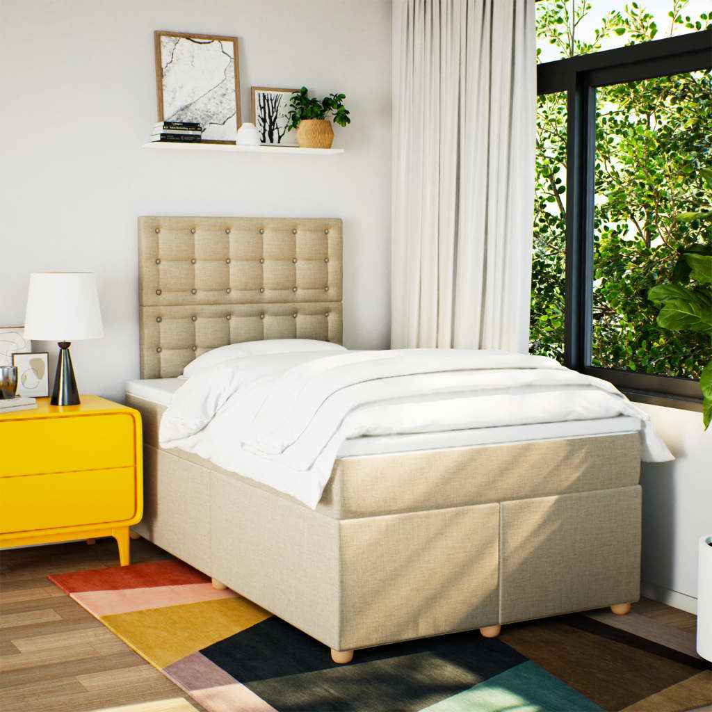 Pat continental cu saltea, crem, 120x190 cm, textil