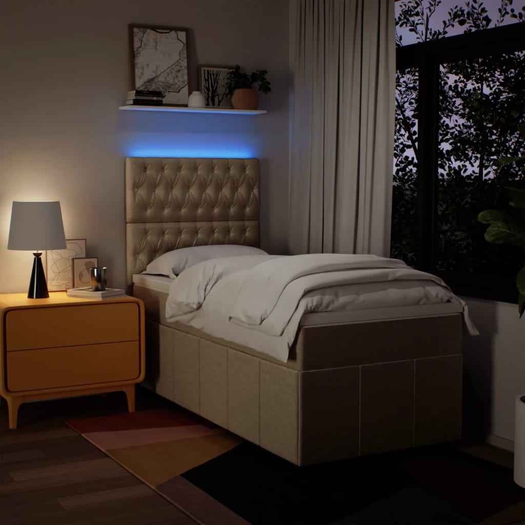 Pat box spring cu saltea, crem, 80x200 cm, textil