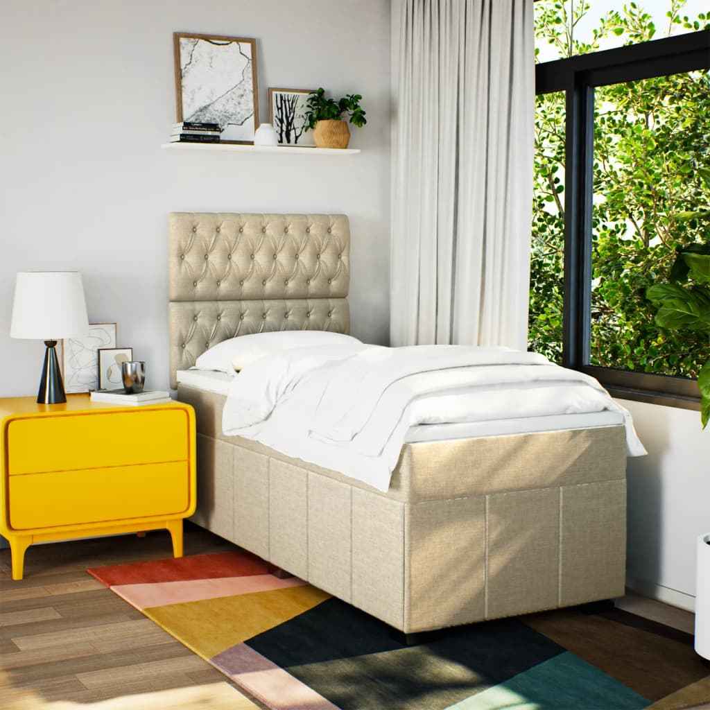 Pat box spring cu saltea, crem, 80x200 cm, textil