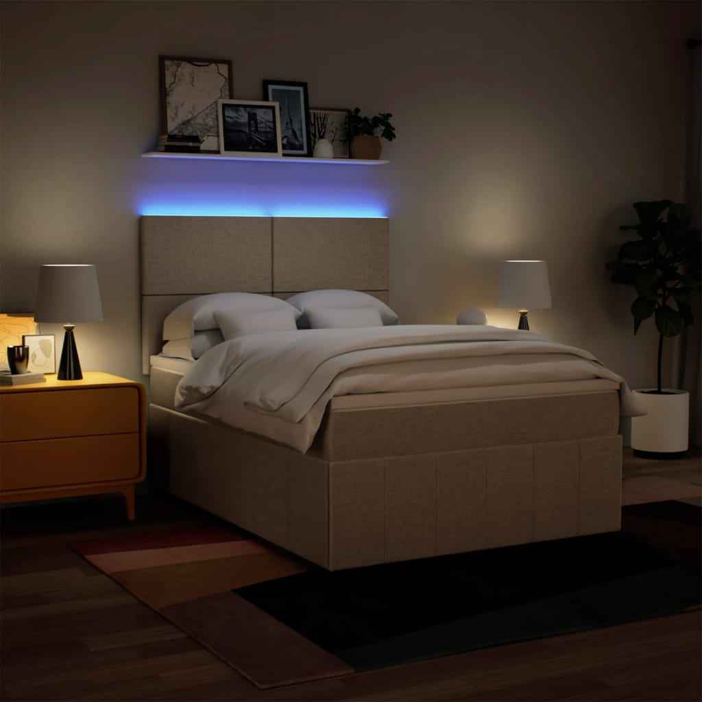 Pat box spring cu saltea, crem, 140x200 cm, textil