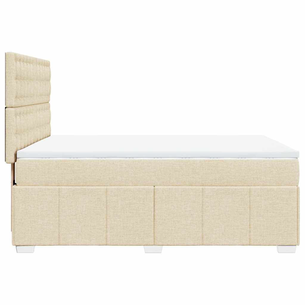 Pat box spring cu saltea, crem, 140x200 cm, textil