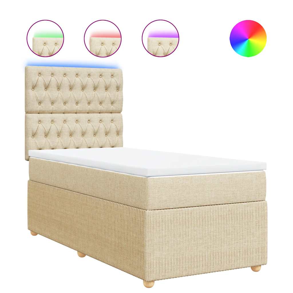 Pat box spring cu saltea, crem, 90x190 cm, textil