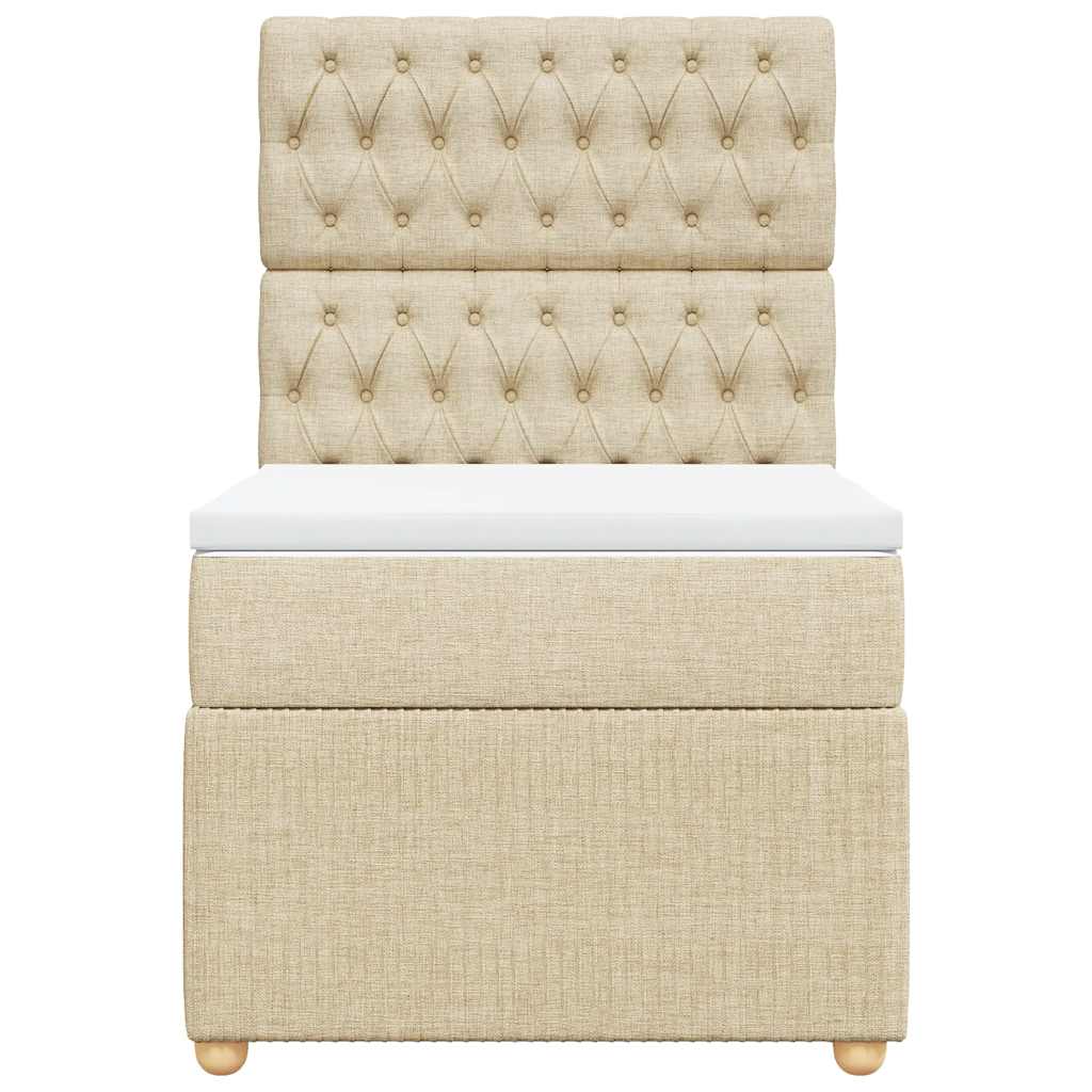 Pat box spring cu saltea, crem, 90x190 cm, textil