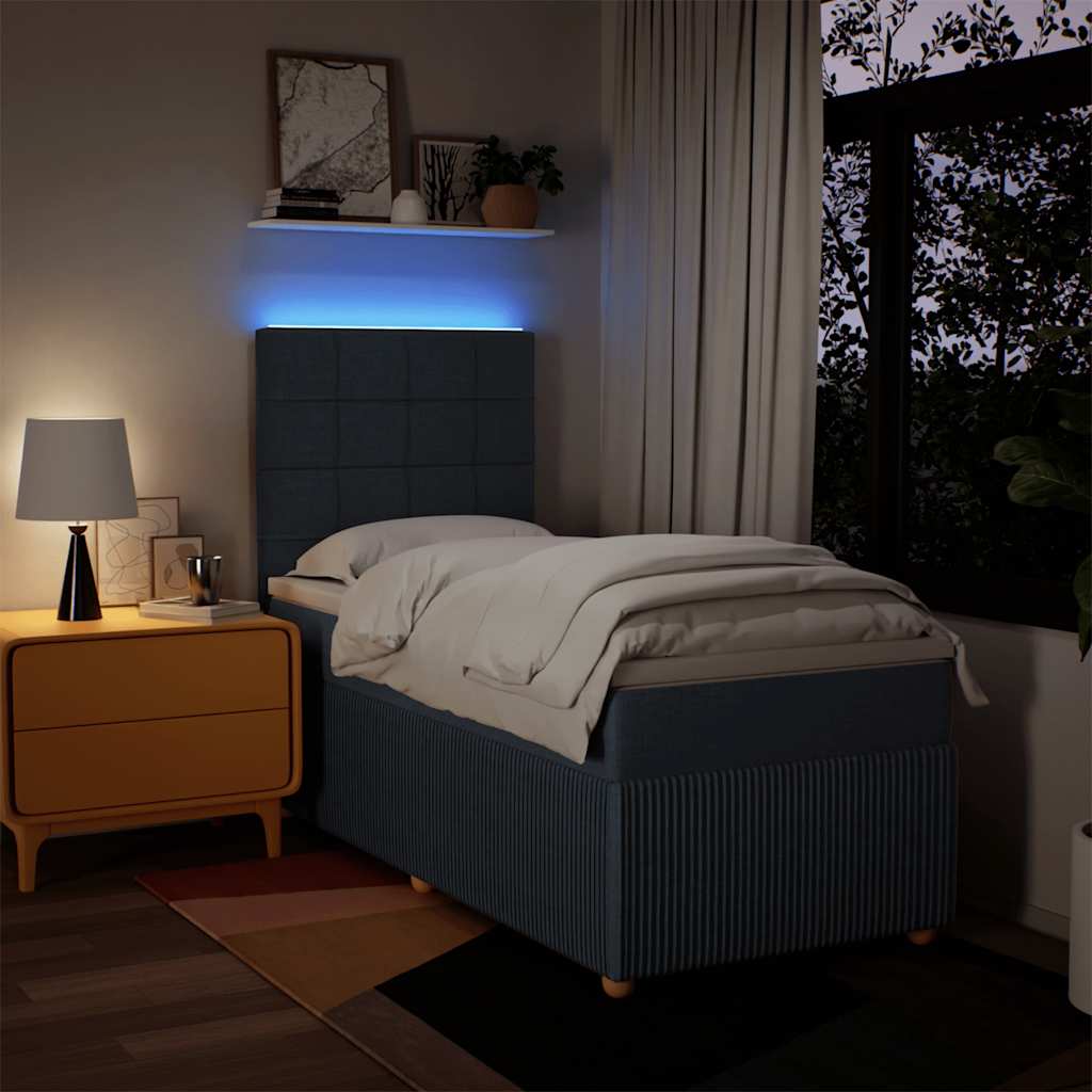 Pat box spring cu saltea, albastru, 100x200 cm, textil