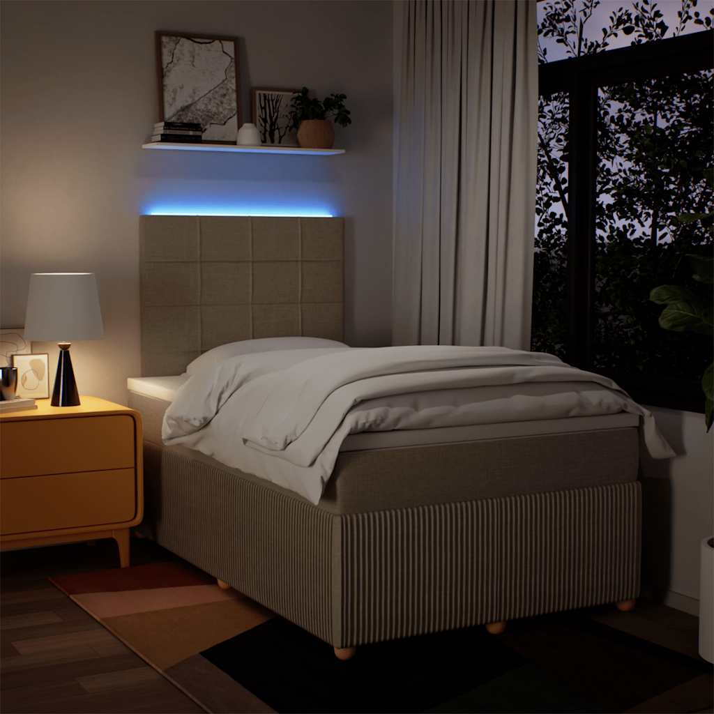 Pat box spring cu saltea, crem, 120x200 cm, textil