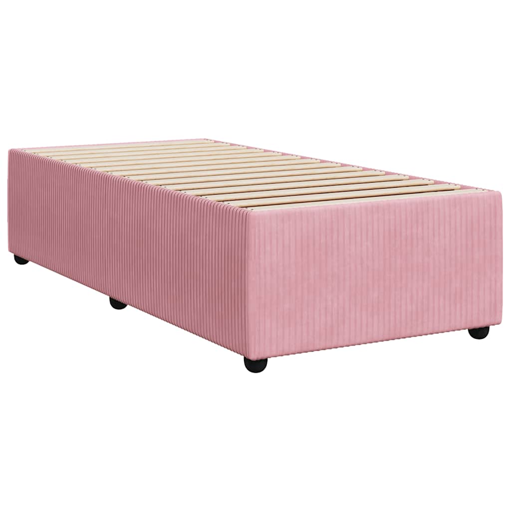 Pat box spring cu saltea, roz, 90x190 cm, catifea