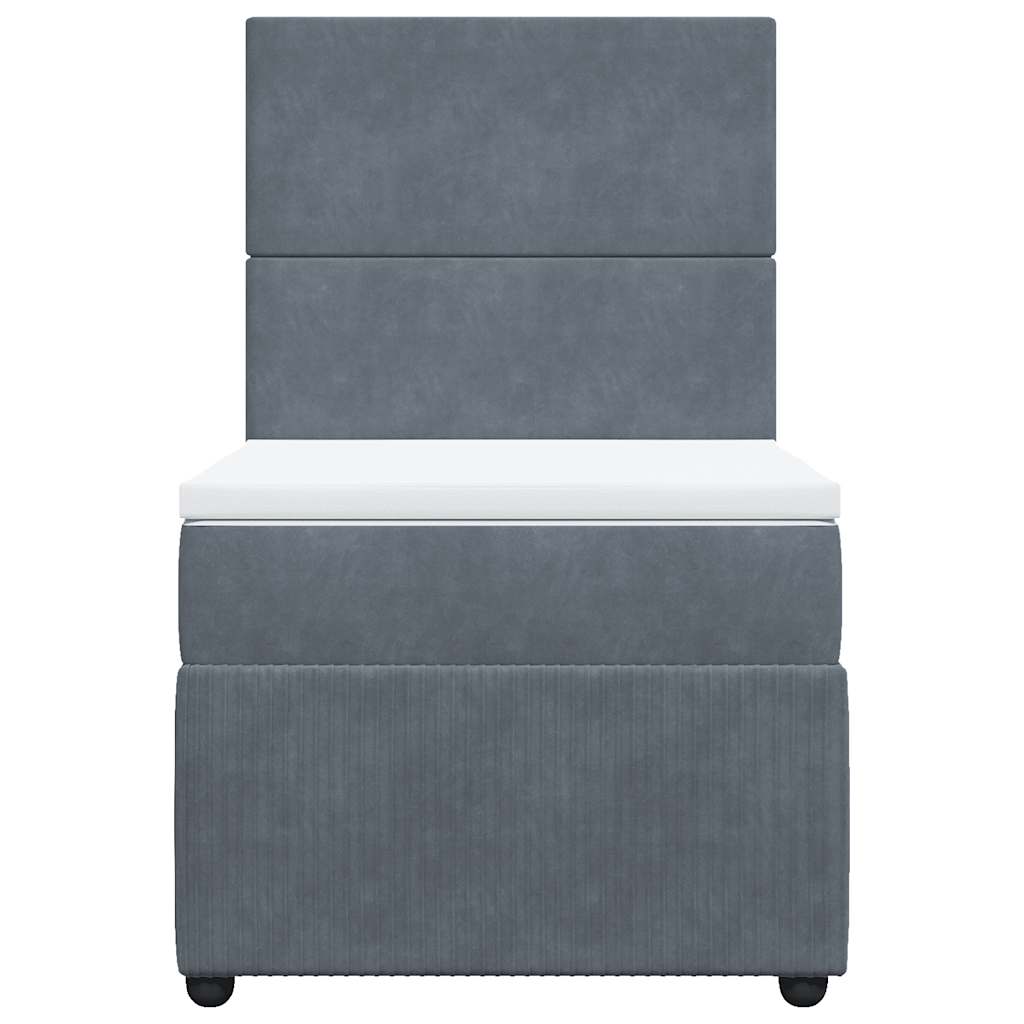 Pat box spring cu saltea, gri închis, 90x200 cm, catifea