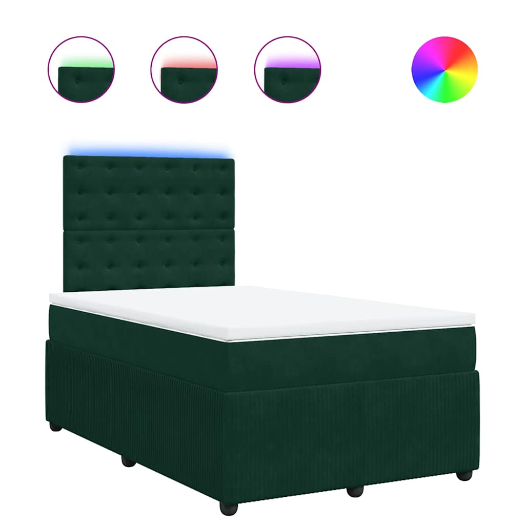 Pat box spring cu saltea, verde închis, 120x190 cm, catifea