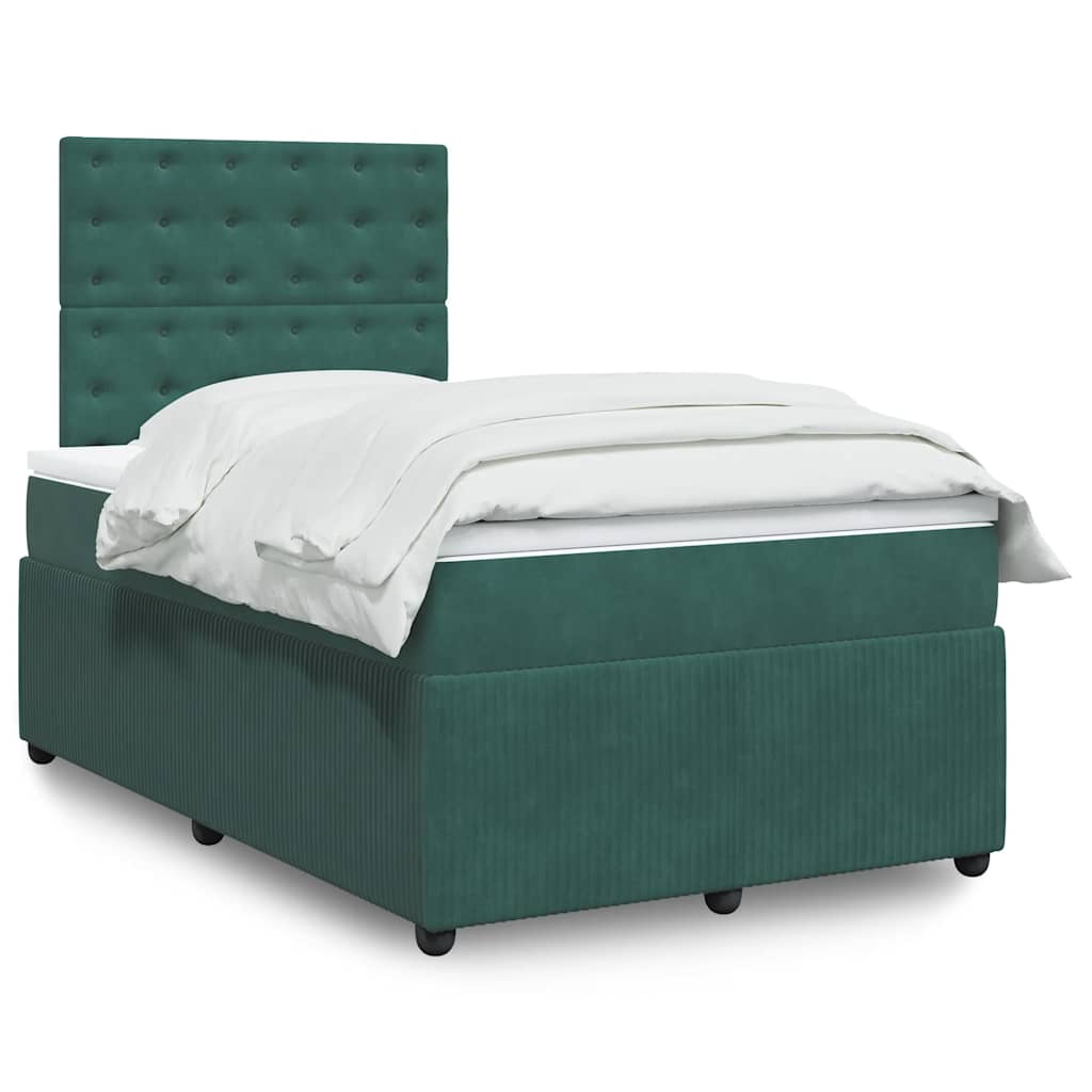Pat box spring cu saltea, verde închis, 120x190 cm, catifea