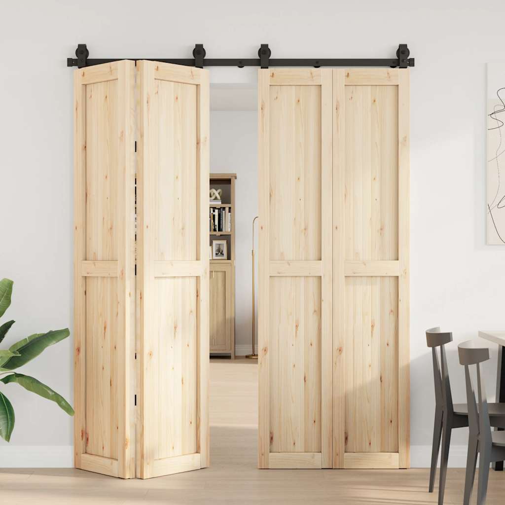 Set feronerie pentru ușă glisantă, negru, 183 cm, oțel
