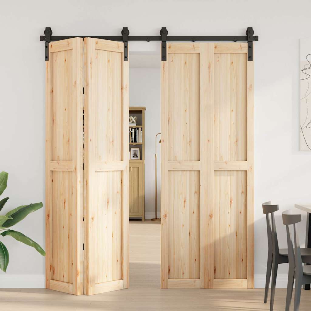 Set feronerie pentru ușă glisantă, negru, 183 cm, oțel