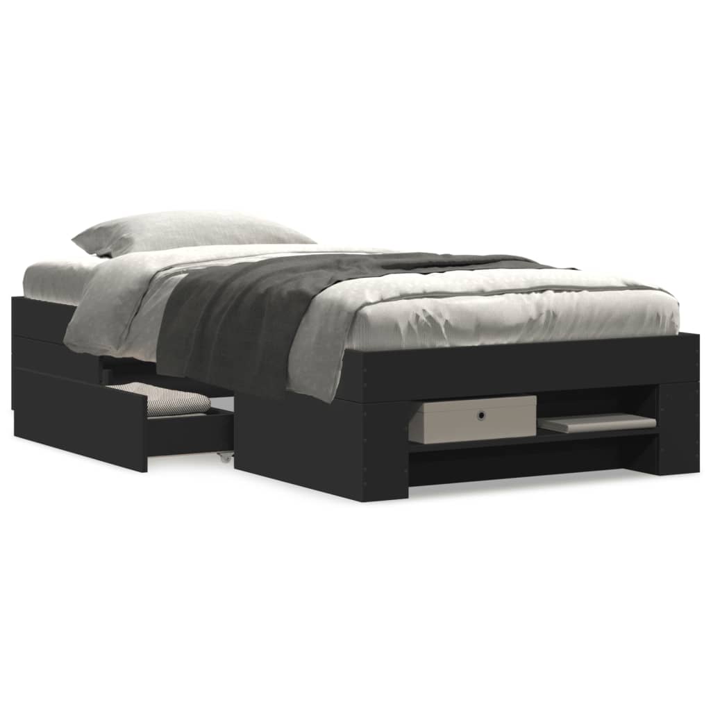 Cadru de pat, negru, 90x190 cm, lemn prelucrat