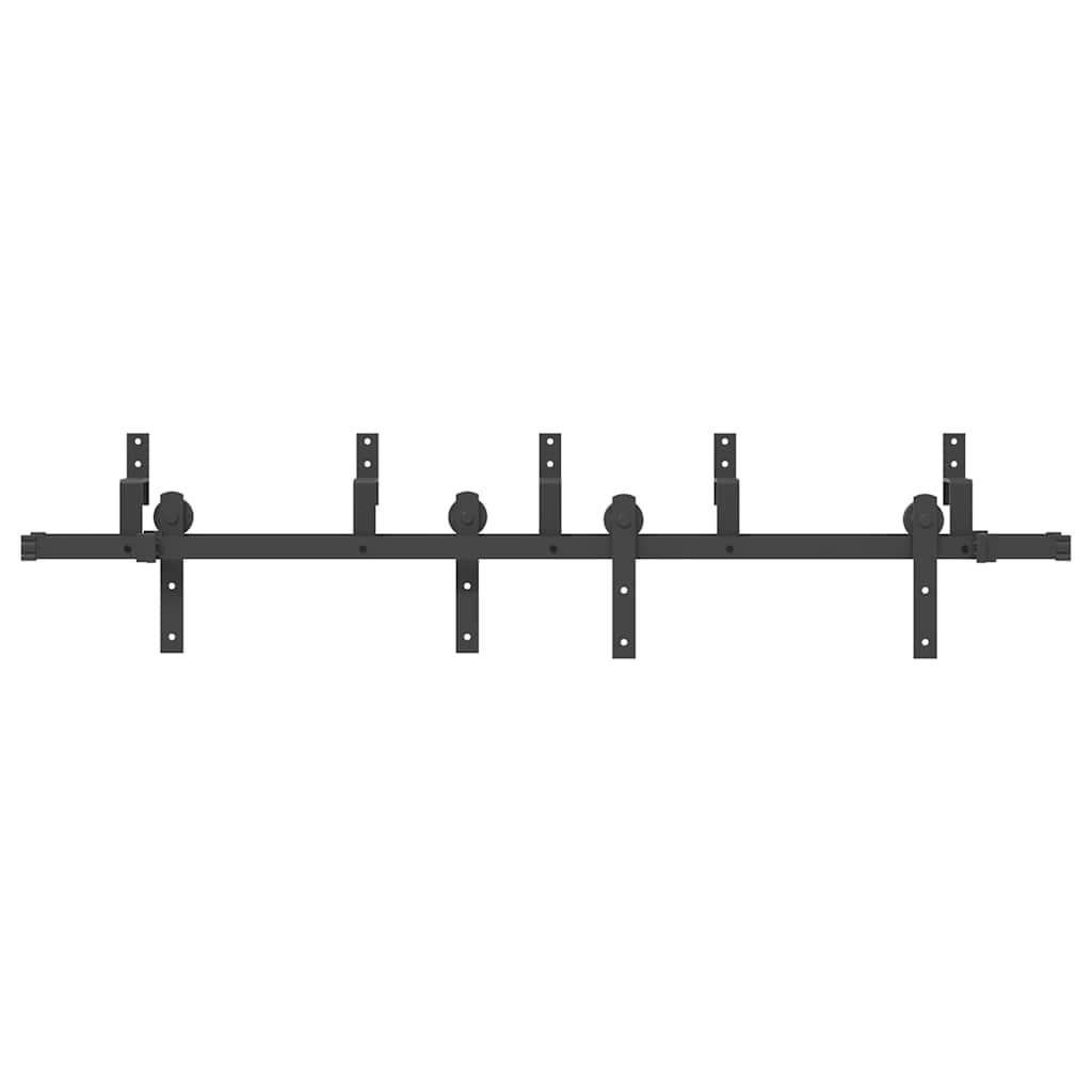 Set feronerie pentru ușă glisantă, negru, 183 cm, oțel