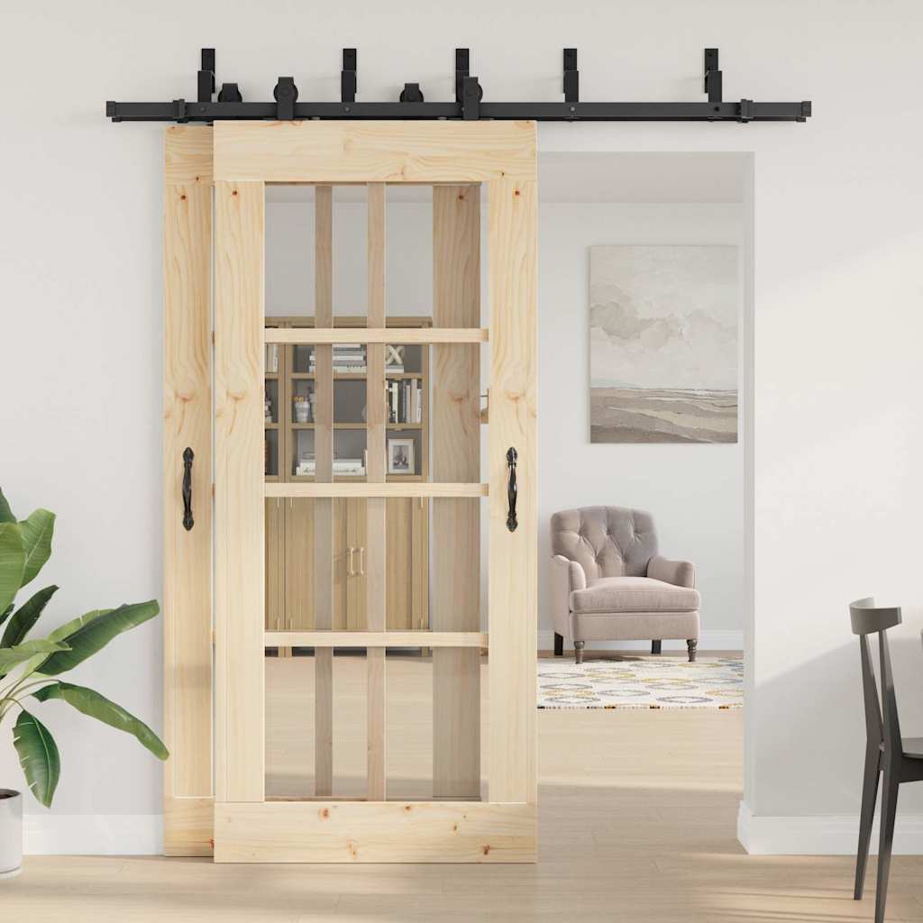 Set feronerie pentru uși glisante, negru, 200 cm, oțel