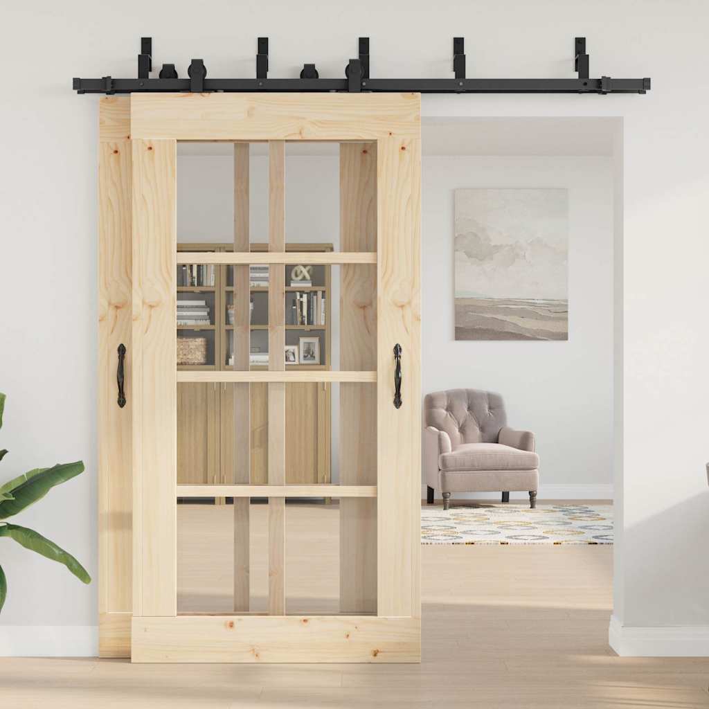 Set feronerie pentru uși glisante, negru, 213,5 cm, oțel