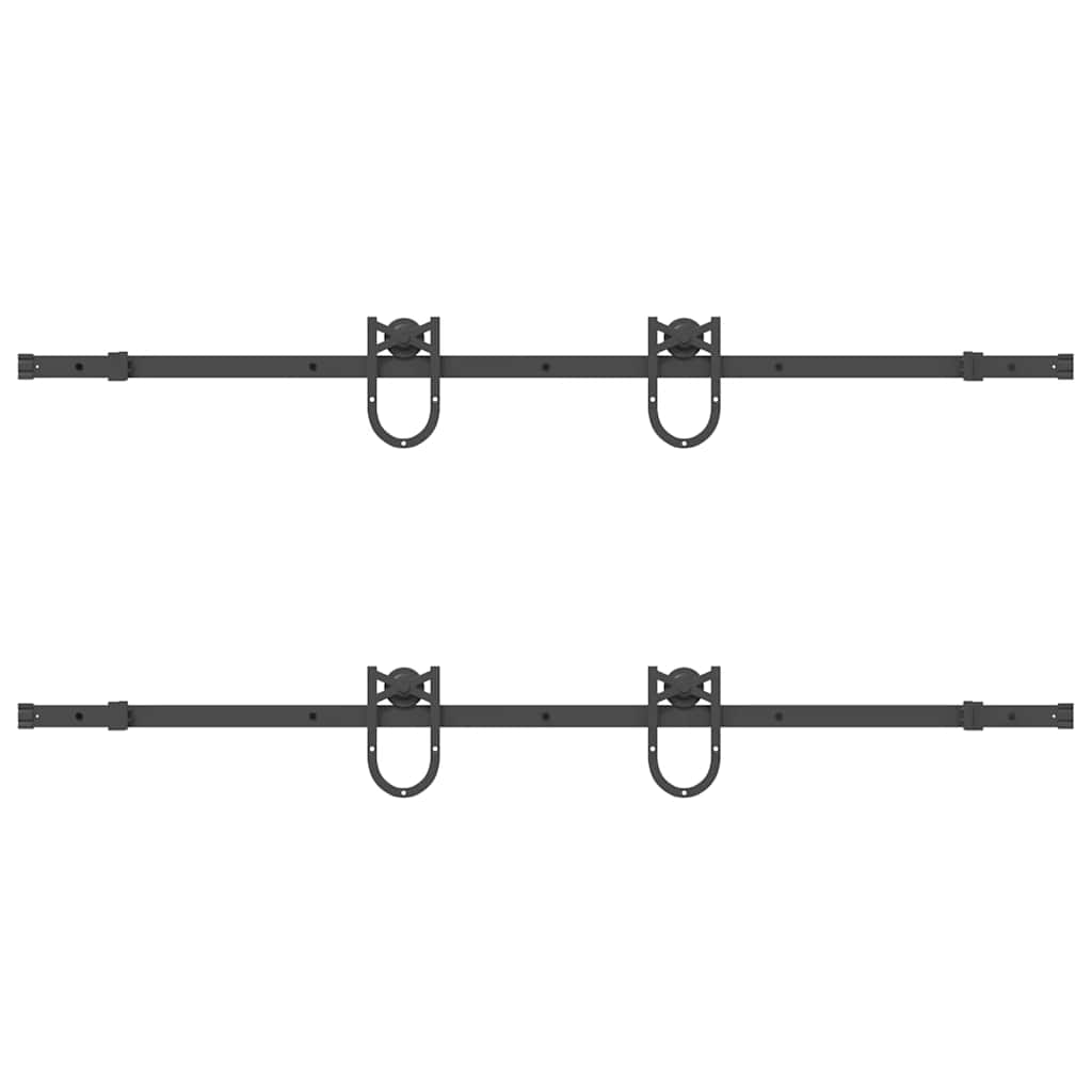 Set feronerie pentru ușă glisantă, negru, 183 cm, oțel