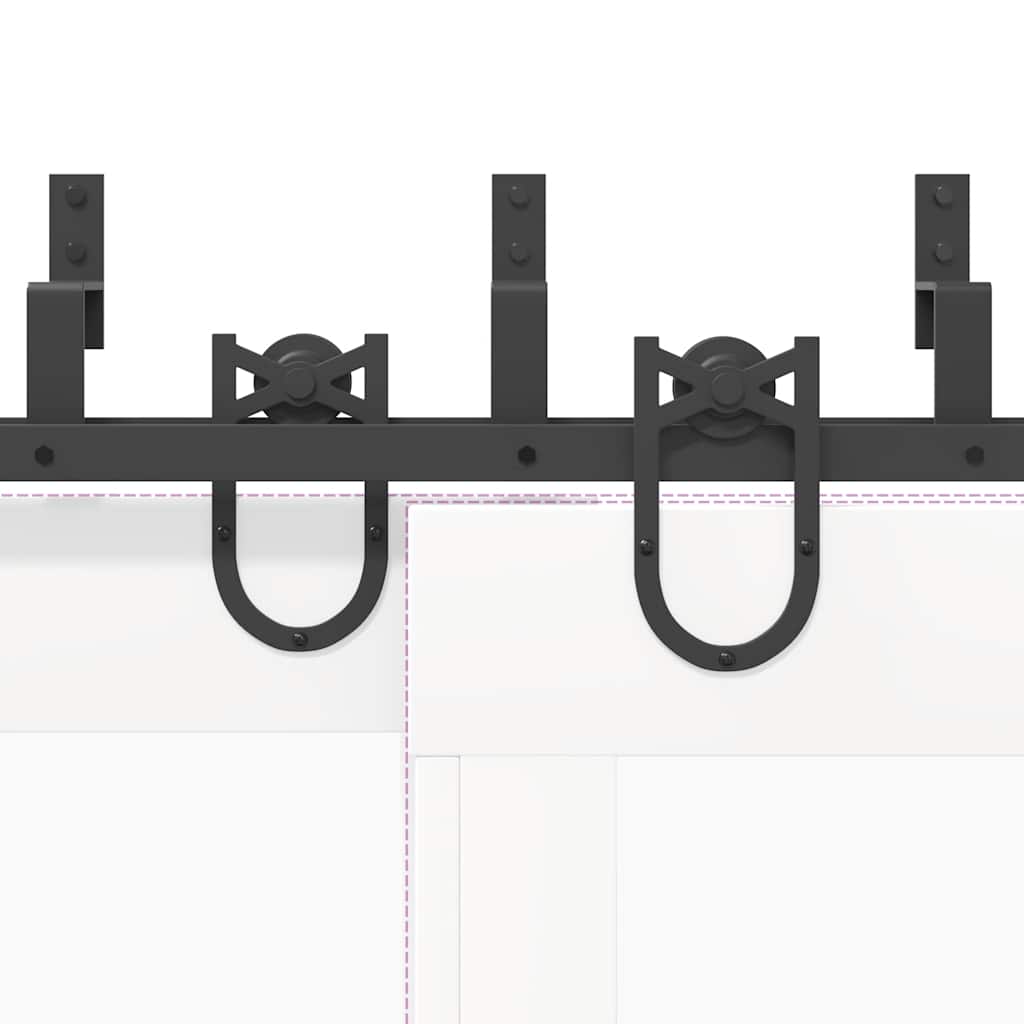 Set feronerie pentru ușă glisantă, negru, 183 cm, oțel