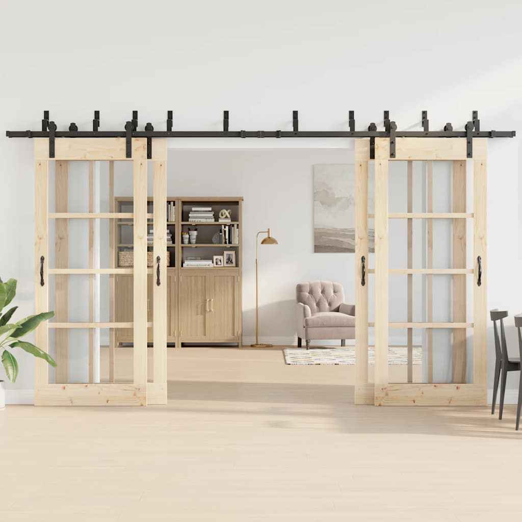 Set feronerie pentru uși glisante, negru, 400 cm, oțel