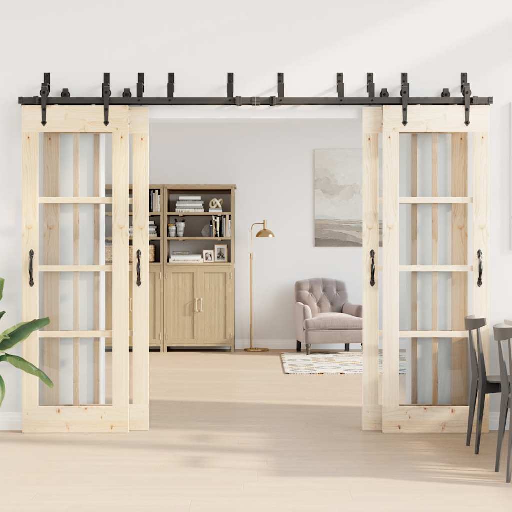 Set feronerie pentru uși glisante, negru, 305 cm, oțel