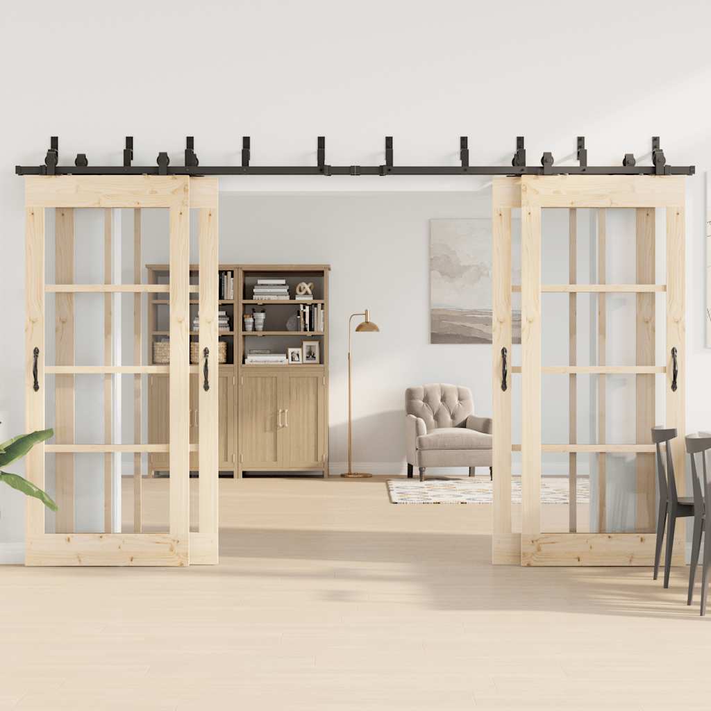 Set feronerie pentru uși glisante, negru, 366 cm, oțel