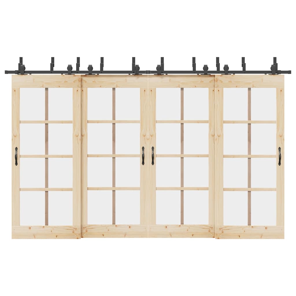 Set feronerie pentru uși glisante, negru, 366 cm, oțel