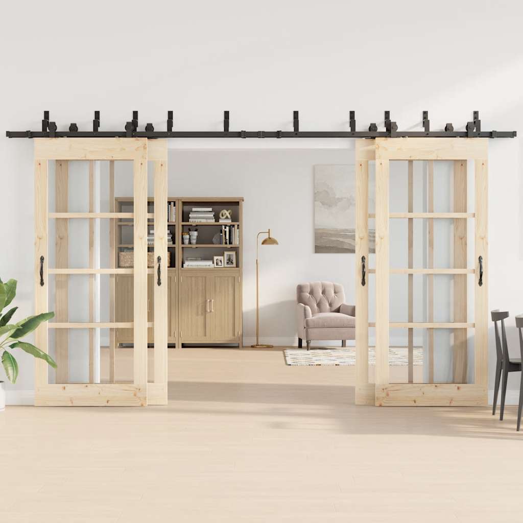 Set feronerie pentru uși glisante, negru, 400 cm, oțel