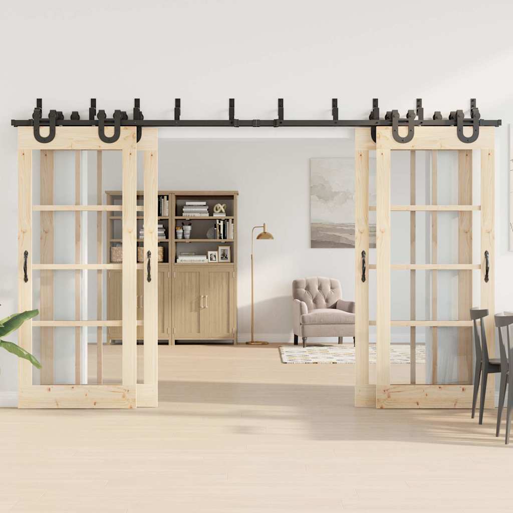 Set feronerie pentru uși glisante, negru, 366 cm, oțel