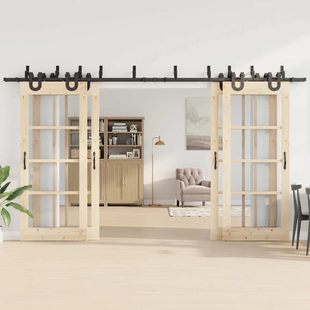 Set feronerie pentru uși glisante, negru, 400 cm, oțel