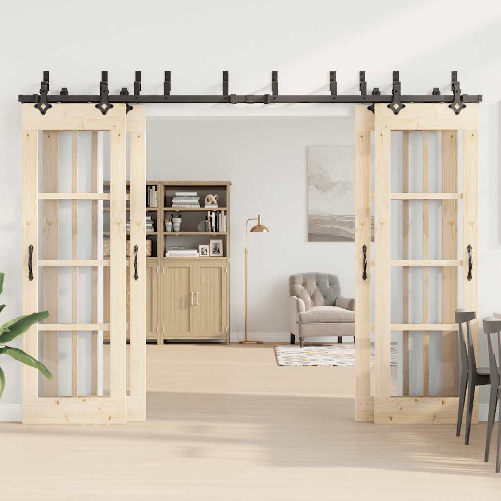 Set feronerie pentru uși glisante, negru, 305 cm, oțel