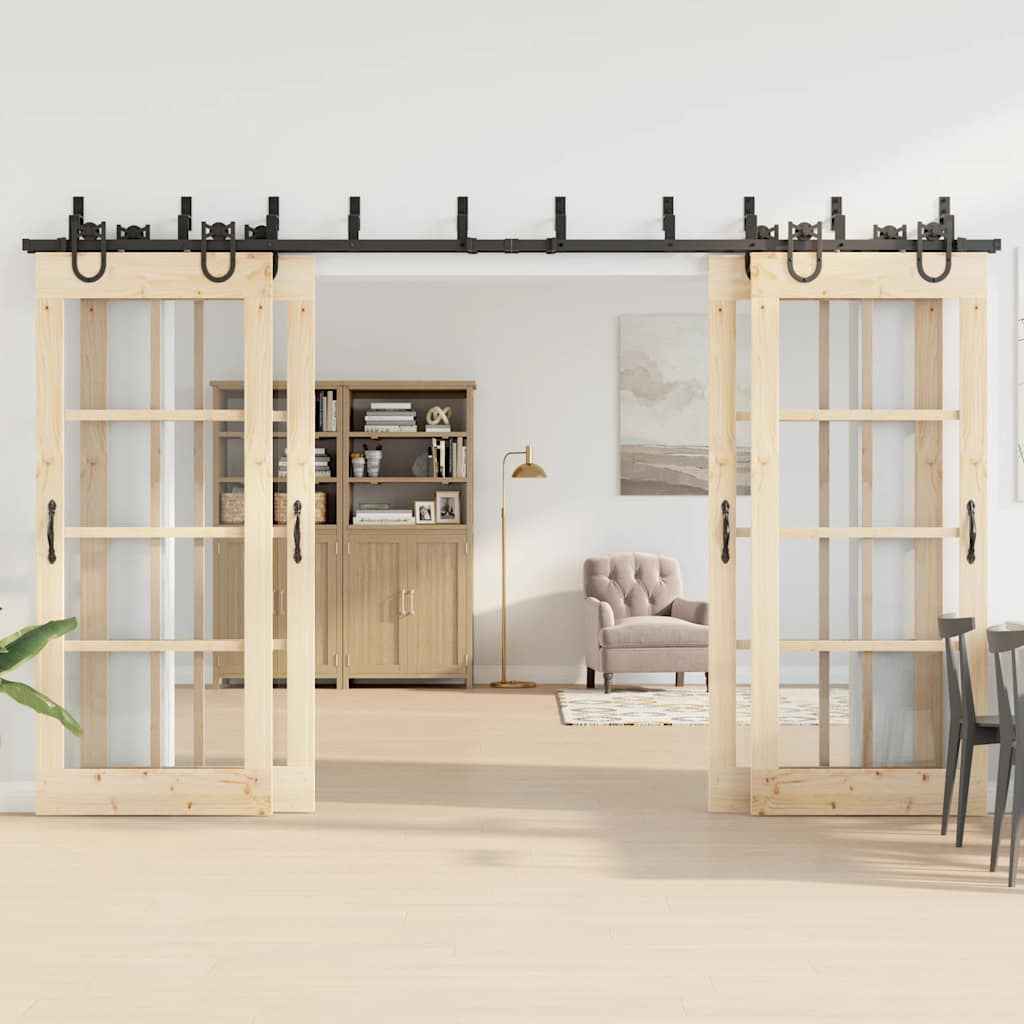 Set feronerie pentru uși glisante, negru, 366 cm, oțel