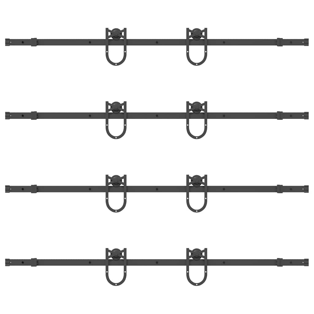 Set feronerie pentru uși glisante, negru, 366 cm, oțel