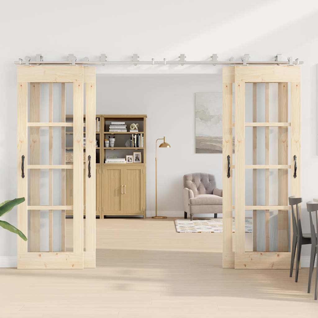 Set piese pentru ușă glisantă, argintiu, 366 cm oțel inoxidabil