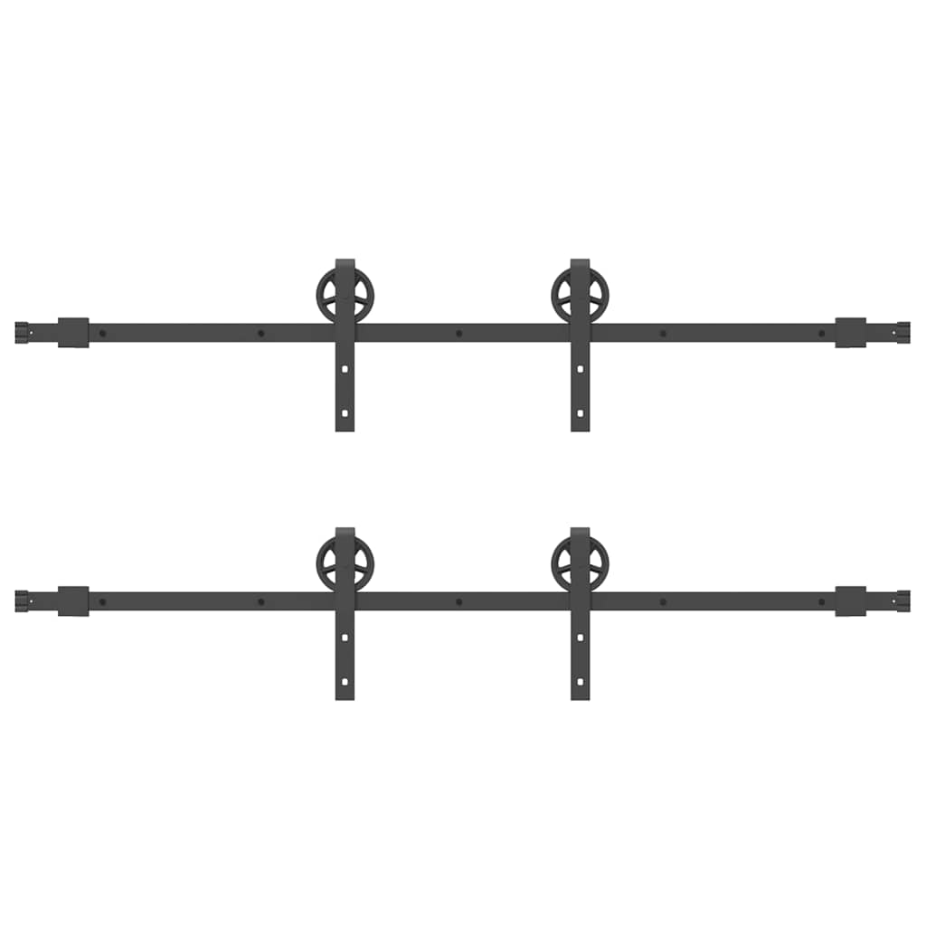 Set feronerie pentru uși glisante, negru, 366 cm, oțel