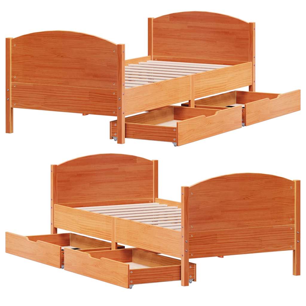 Cadru pat fără saltea, maro ceruit, 90x190 cm, lemn masiv pin