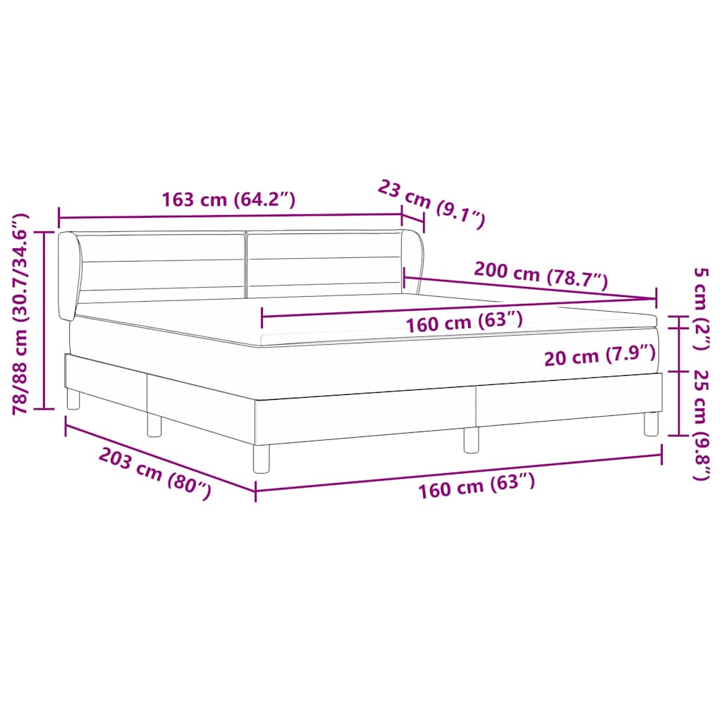 Pat cu arcuri cu saltea Gri închis 160 x 200 cm țesătură