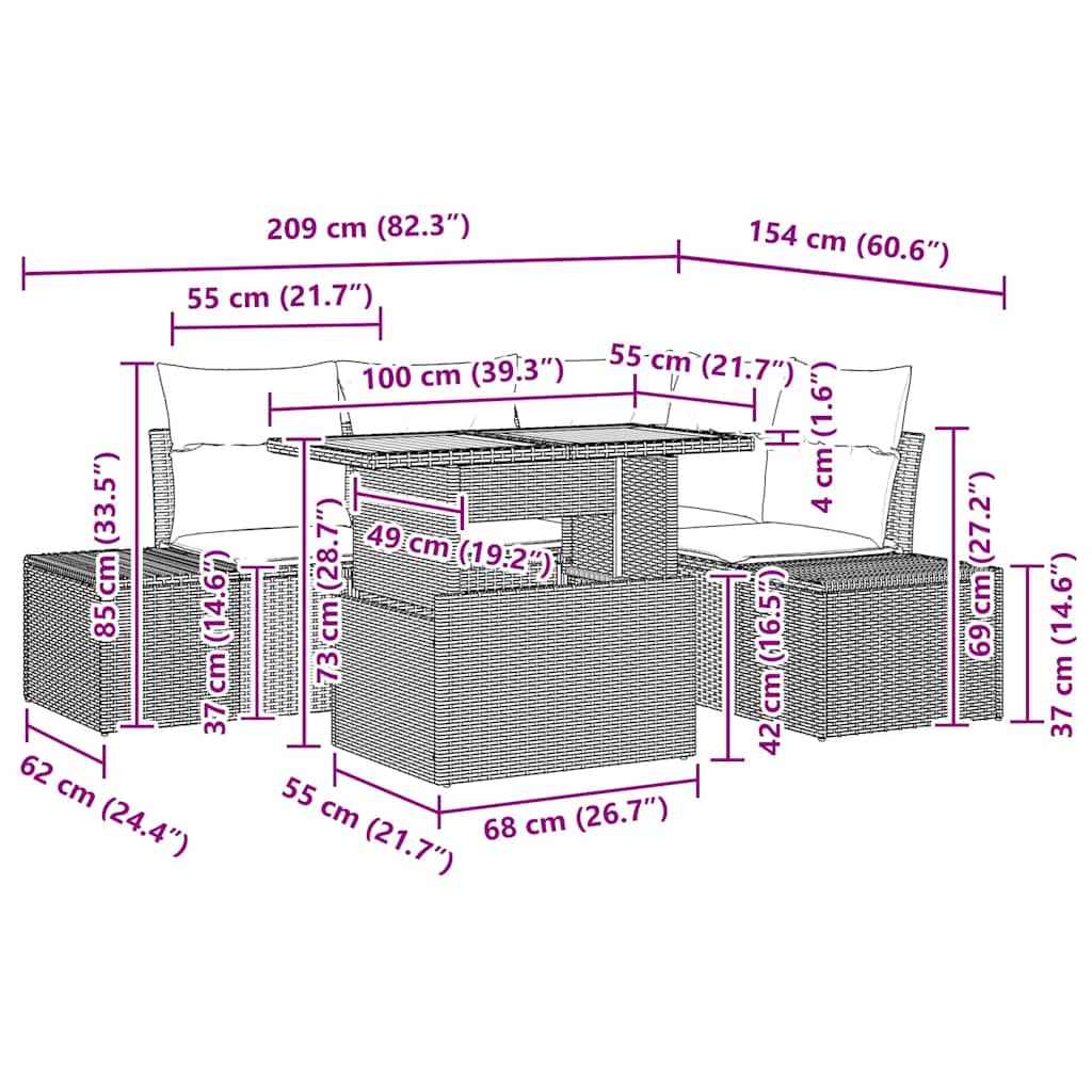Set de canapele pentru grădină cu pernă 5 pcs Bej și crem