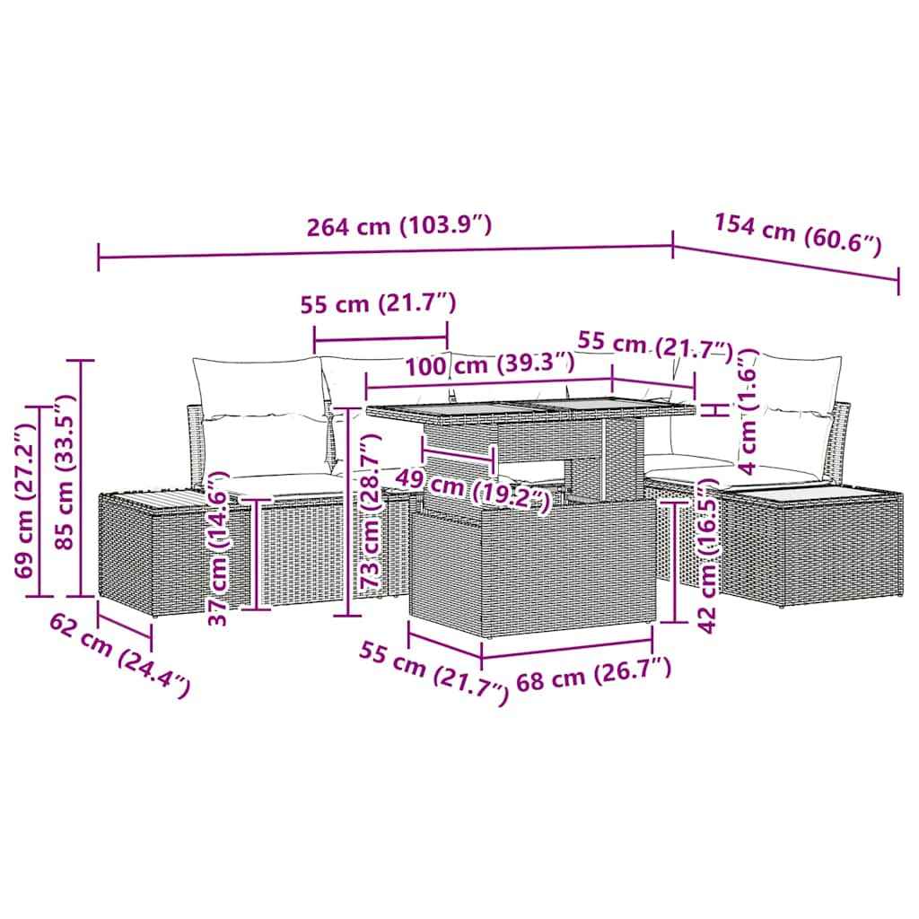 Set de masă pentru grădină cu pernă Manual 6 pcs Bej și gri