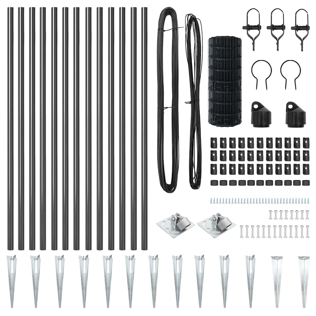 Gard cu Stâlp Gri 0,6 x 25 m Oțel și PVC