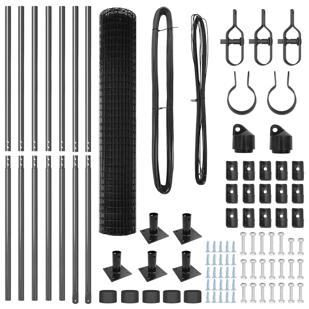 Gard cu Stâlp Gri 1,5 x 10 m Oțel și PVC