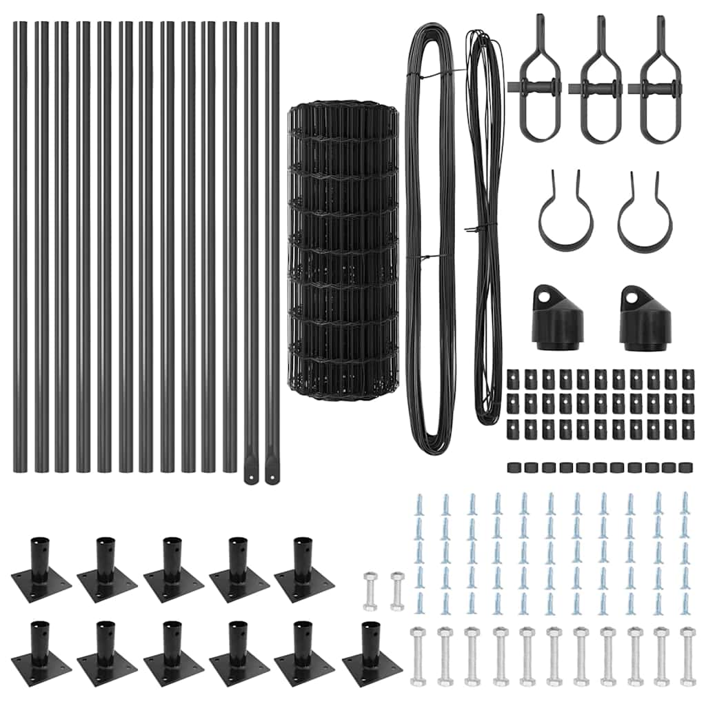 Gard cu Stâlp Gri 0,4 x 25 m Oțel și PVC