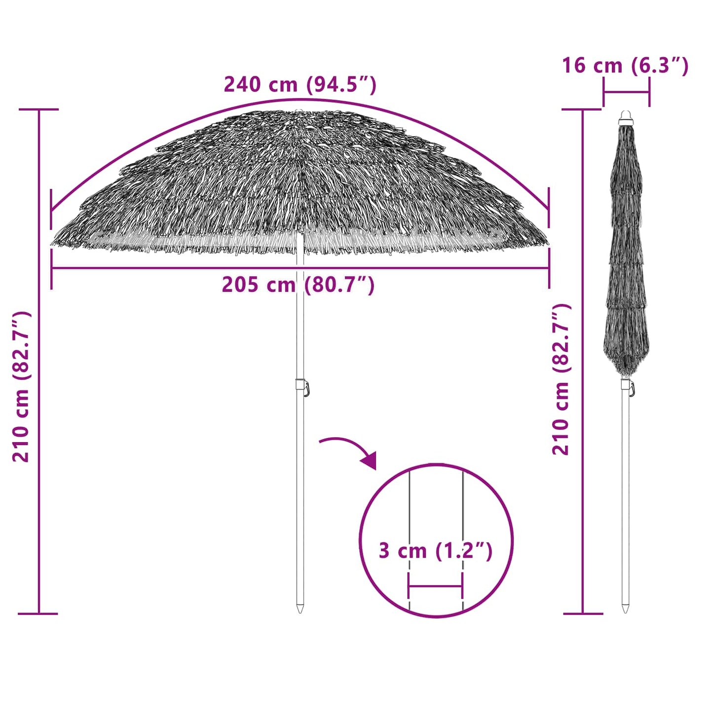 Parasol de Plajă natural 255 x 255 x 255 cm Poliester și oțel