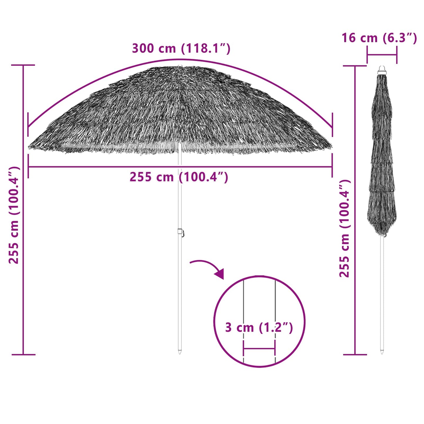Parasol de Plajă natural 255 x 255 x 255 cm Poliester și oțel