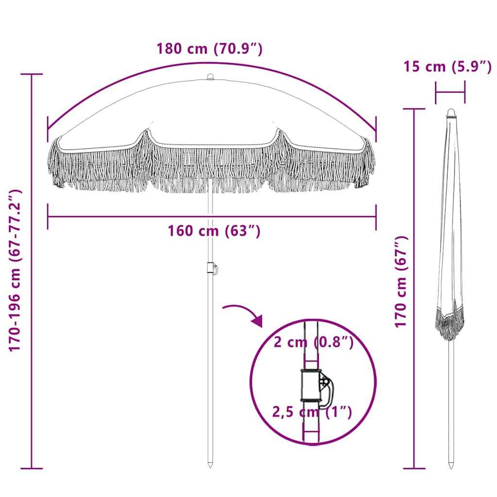 Umbrelă de soare Gri și alb Ø 160 x 195 cm Oțel