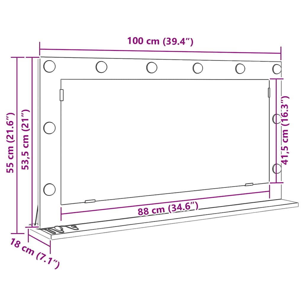 Oglindă de toaletă cu oglindă Gri Sonoma 100 x 55 x 18 cm