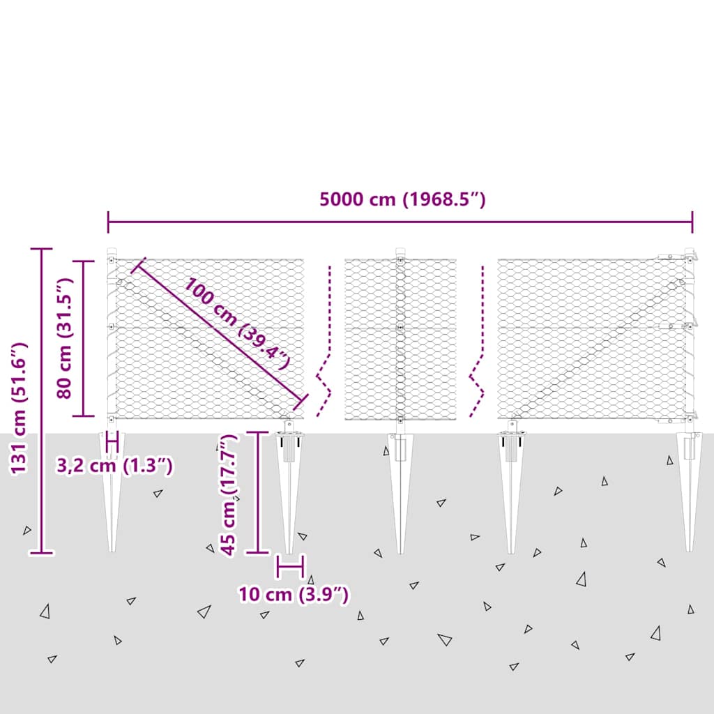 Stâlp de gard. Gri 50 x 0,8 m (plasă de 25 mm) Oțel și PVC